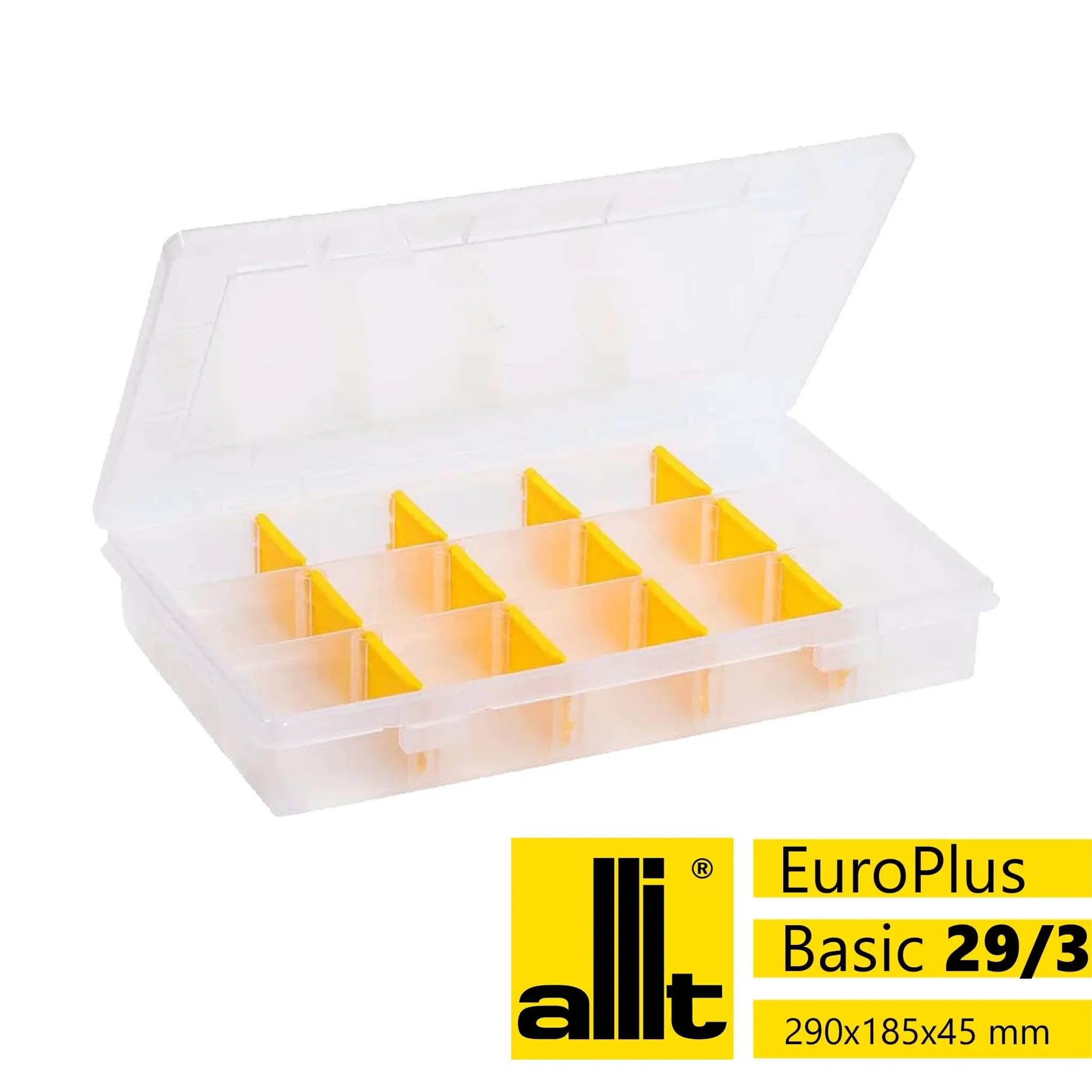 Allit Sortimentskasten EuroPlus Basic 29/3-12 – 12 Fächer, 290 × 185 × 46 mm, transparent